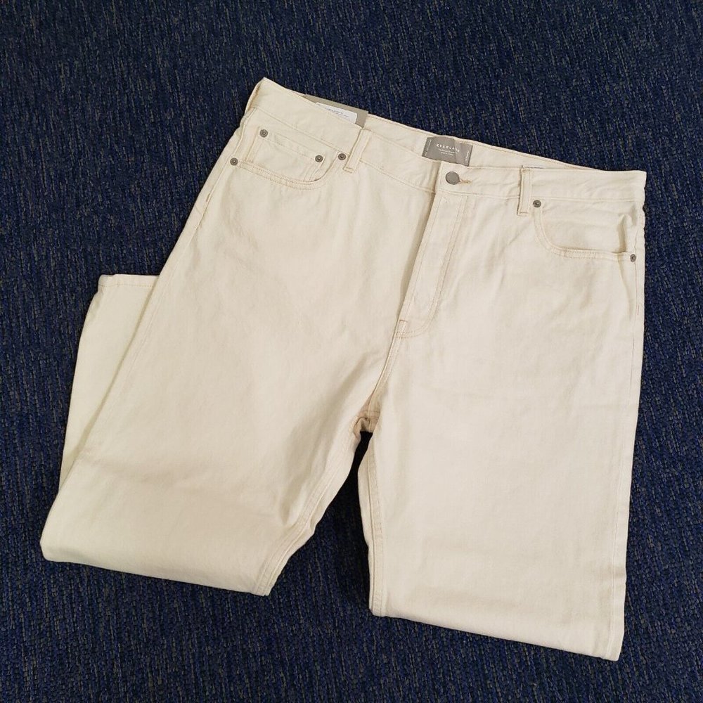 Everlane Womens Relaxed Straight Leg Jeans Size 33 Cream High Rise Minimal NWT